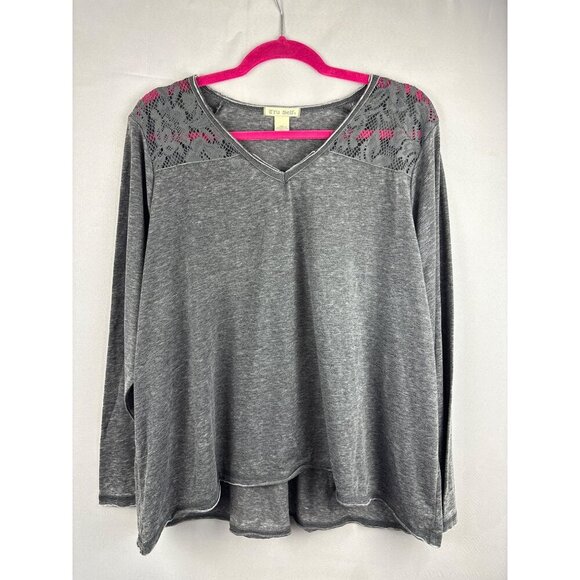 Tru Self Gray Lace Accent V-Neck Long Sleeve Top Size 2X - Picture 2 of 4
